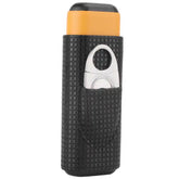 Premium Zwarte & Gele Leren Sigaren Reis Humidor met RVS Sigarenknipper - Ruimte voor 2 Sigaren